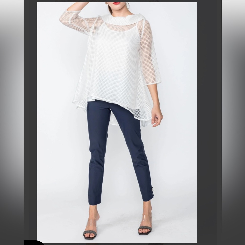 IC Collection White Cowl Neck 3/4 Sleeve See-Through Fabric Top Sz XS